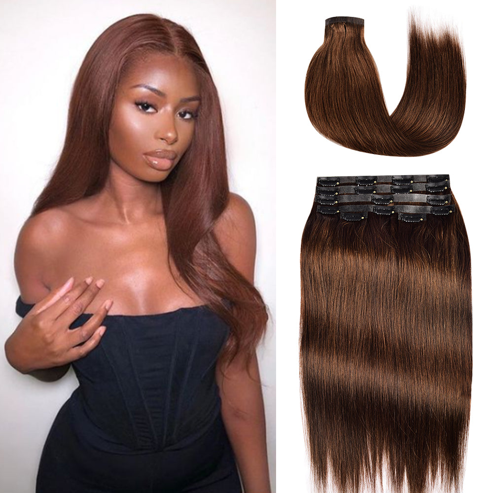 #3 Straight | Clip in Hair | 6Pcs 100g | PU Seamless Clip ins | Extensions Real Human Hair | boruihair