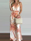 Stylish Condole Belt Floral Printed Backless Bandage Split-Side Jumpsuit