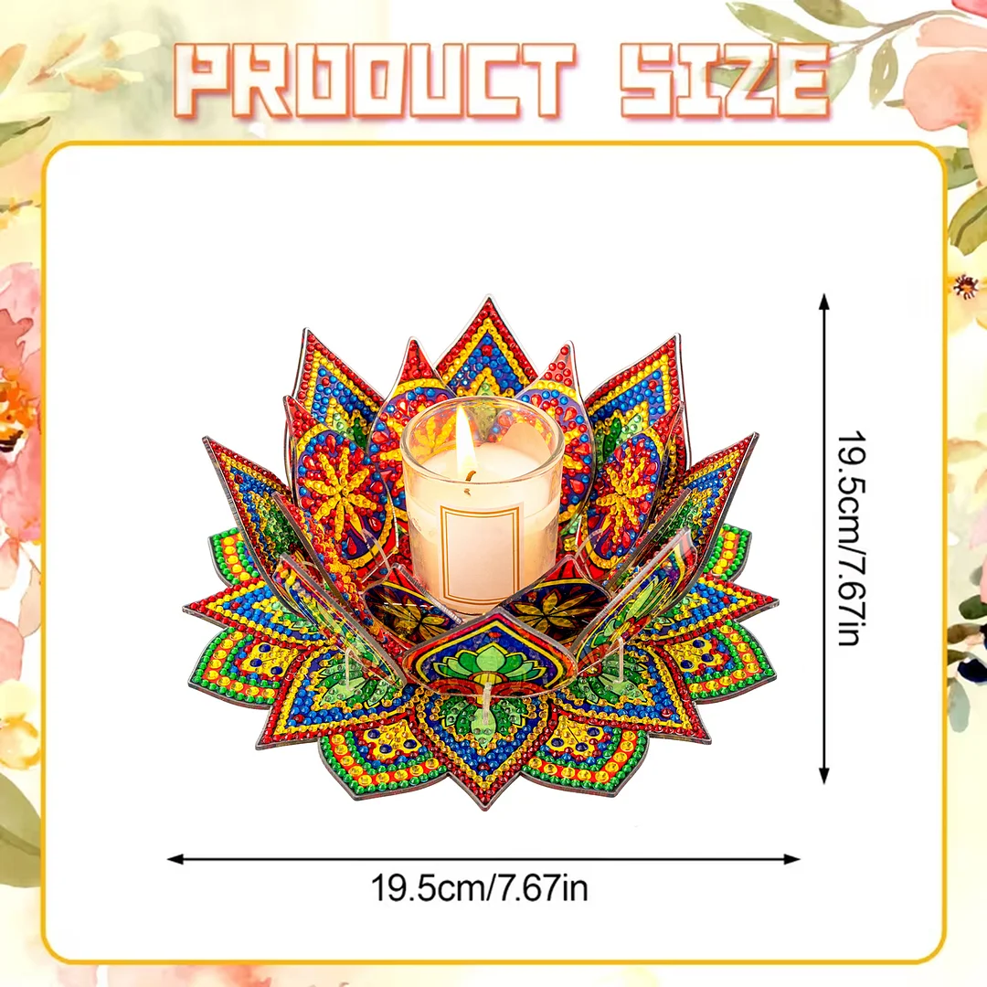 5D DIY Diamond Art Painting DIY Acrylic Desktop Ornament Flower Candle Holders Tealight Handmade Home Office Decor for Adults Beginners ( Yellow and Green Lotus-A)