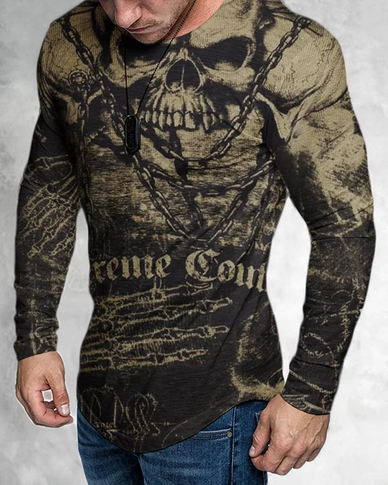 Men's Casual Long Sleeved Retro Printing T-shirt