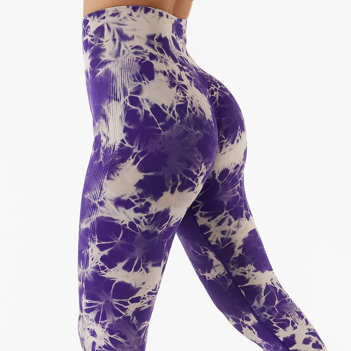 Shop purple side stripe scrunch butt lifting tie-dyed nylon tight seamless workout leggings at a great price on Hergymclothing
