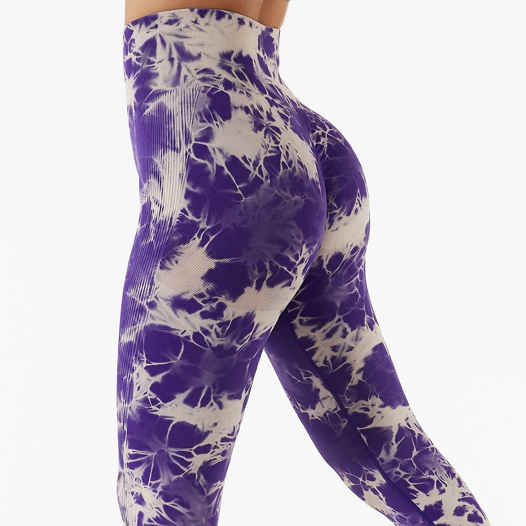 Shop purple side stripe scrunch butt lifting tie-dyed nylon tight seamless workout leggings at a great price on Hergymclothing