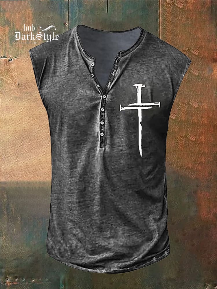 Men's Retro Cross Print Casual Tank Top / Rvogue / Rvogue