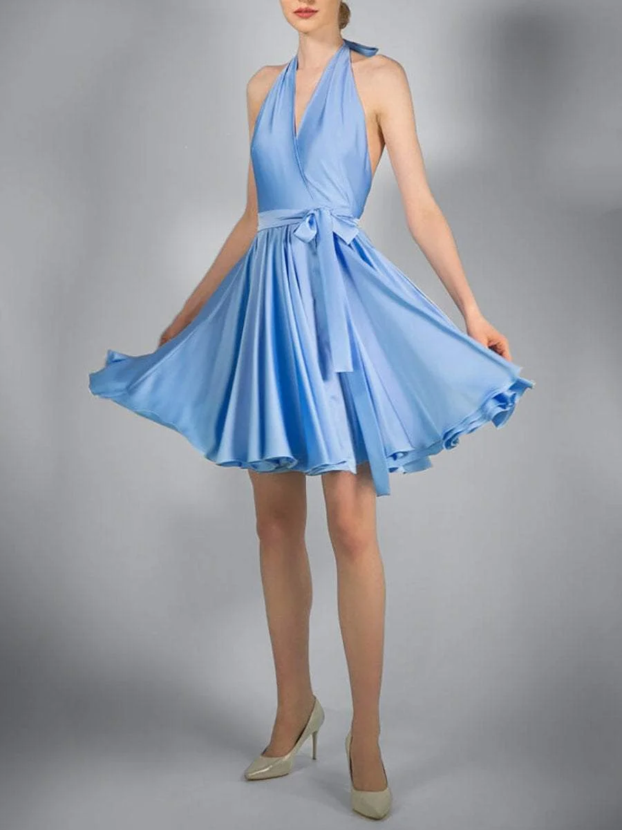 Solid halterneck backless mini dress