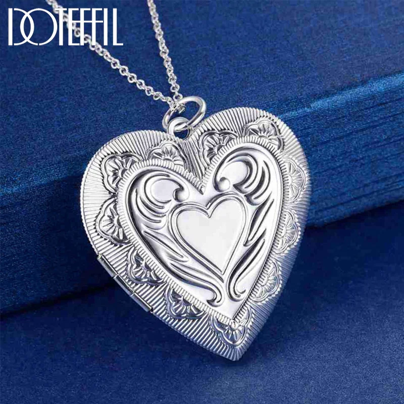 DOTEFFIL 925 Sterling Silver Heart-Shaped Photo Frame Necklace For Women Jewelry