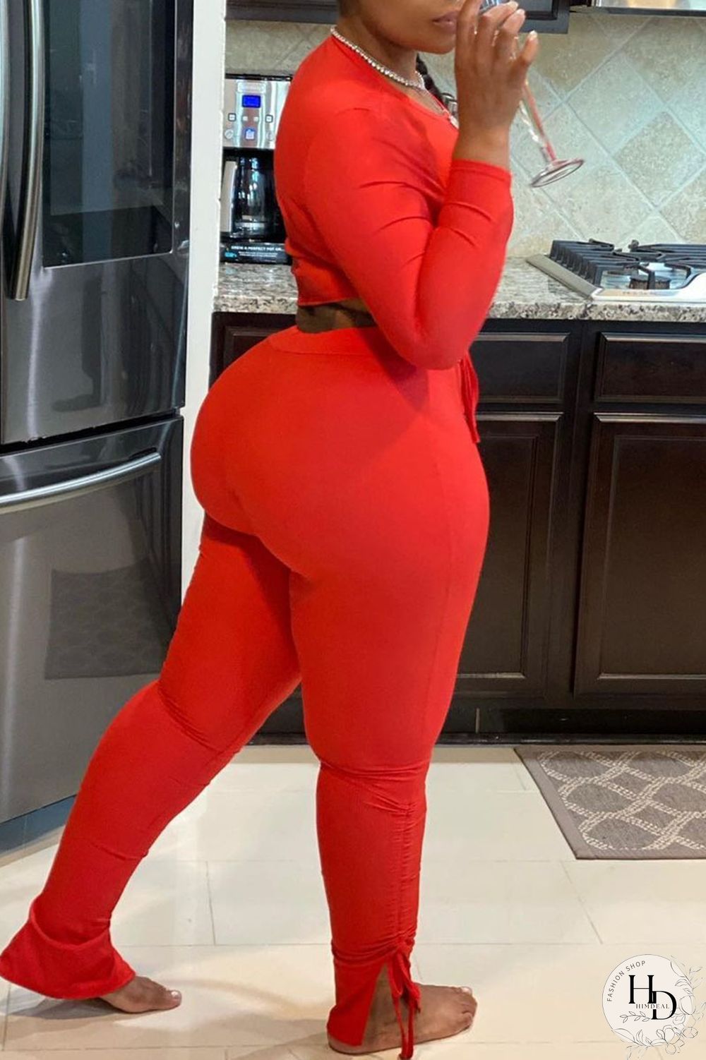 Black Sexy Print Split Joint Frenulum O Neck Long Sleeve Two Pieces