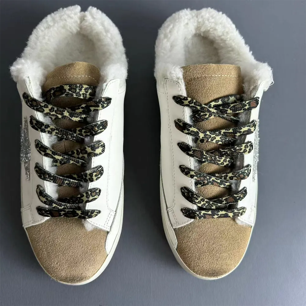 Gentleman's Skate Sneakers Low Top Round Toe Stars Print Causal Shoes Plush Slippers Genuine Leather-vocosishoes