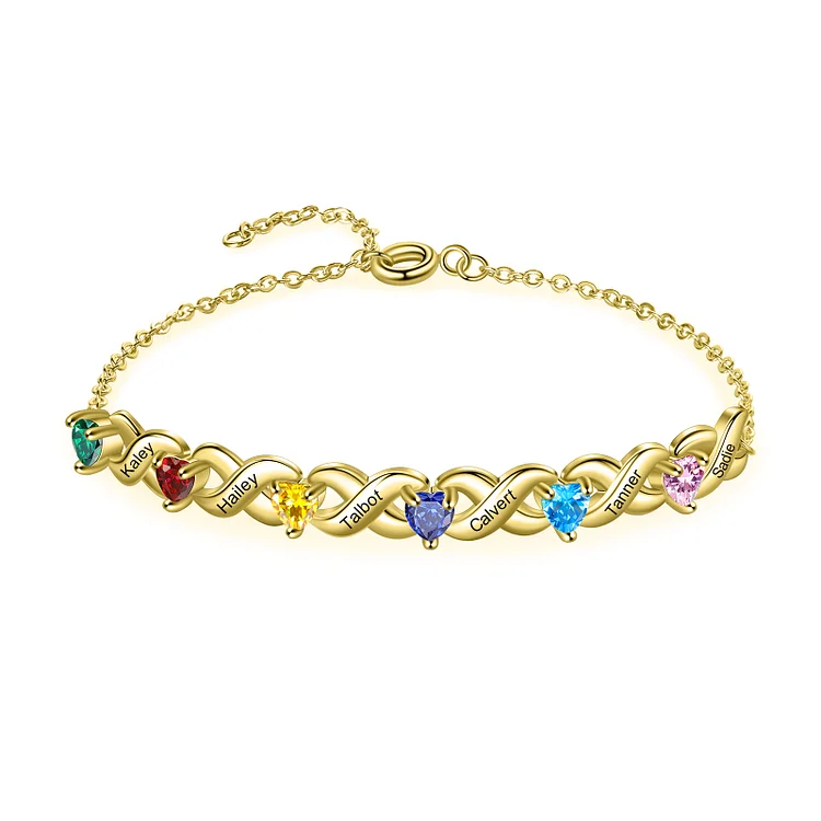 Family Custom Bracelet Heart Personalized with 6 Birthstones