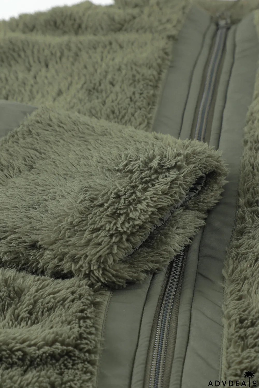 Zip Up Sherpa Coat With Pocket