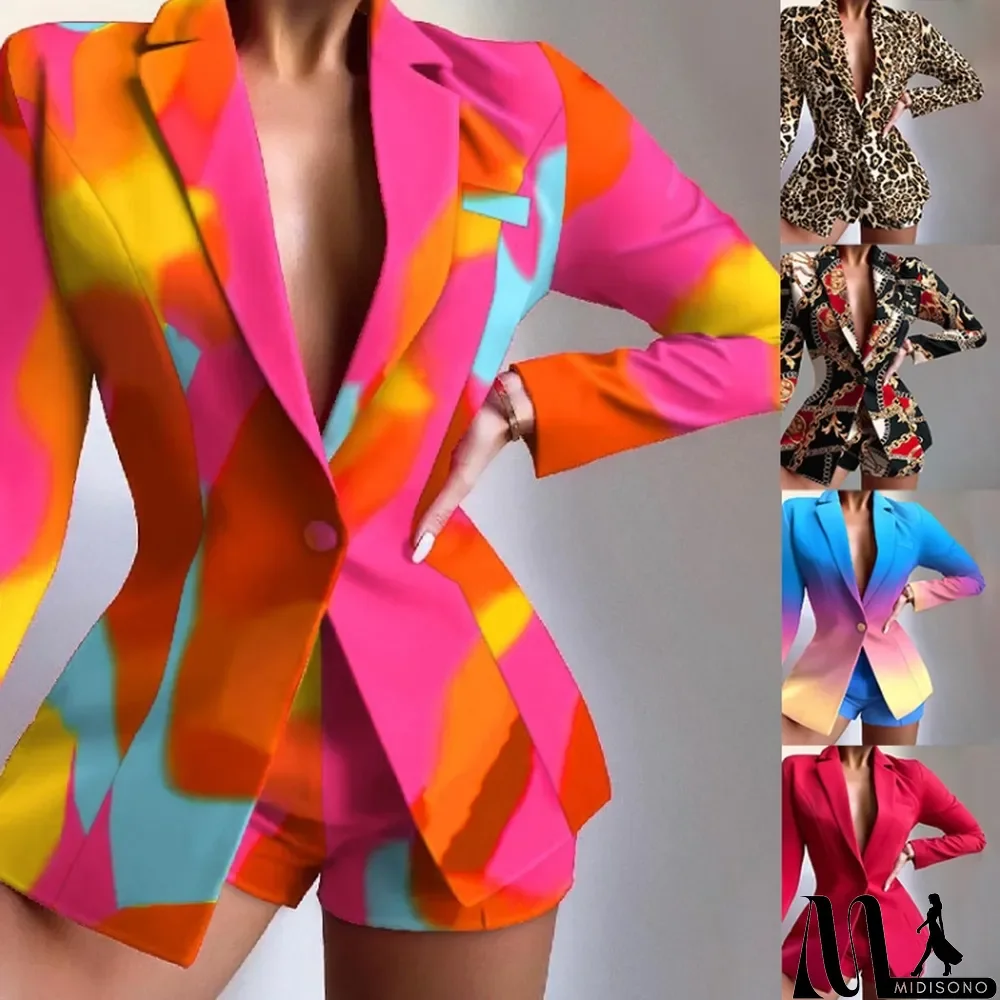 MidiSono - Fall Fashion Red Long Sleeve Blazer And Shorts Two Piece Set