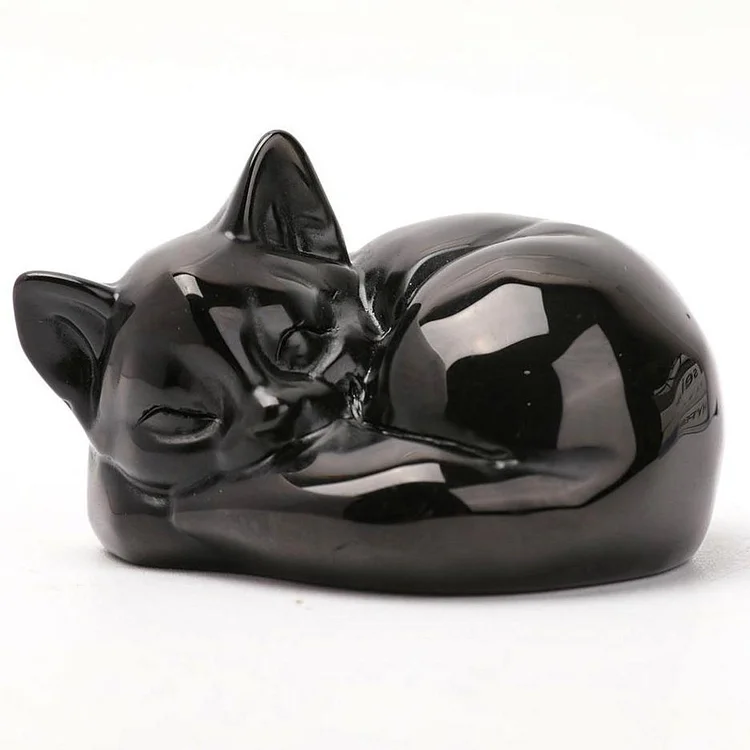 Black Obsidian Sleeping Cat Carvings Animal Bulk