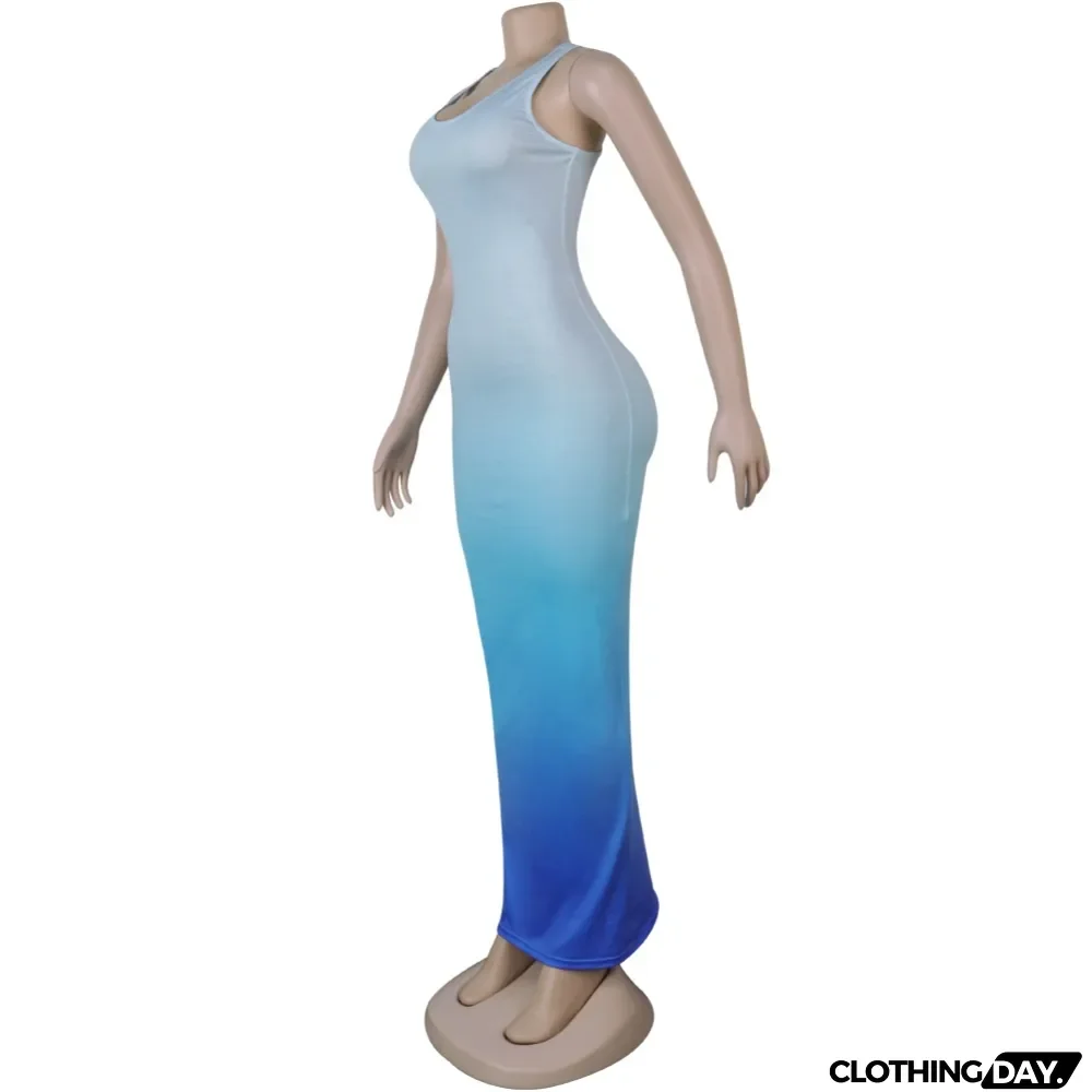 Sexy Gradient Sleeveless Fit Long Tank Dress