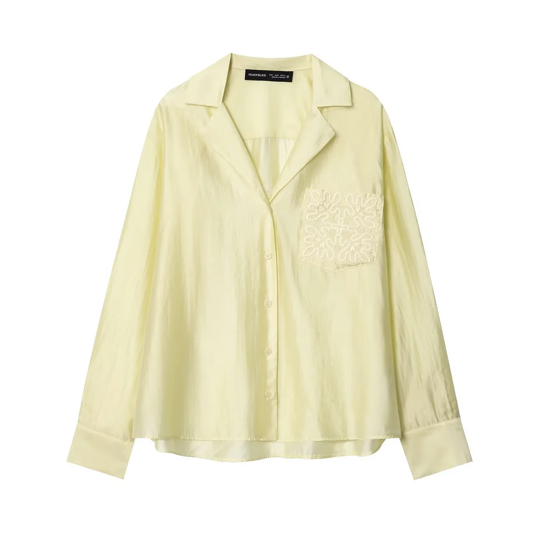 Nigikala Nigikala New Fashion Temperament Women's Embroidered Pocket Shirt 4786079