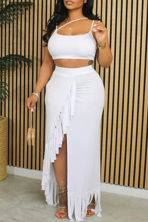 Casual Halter Top Slit Skirt Two-piece Set