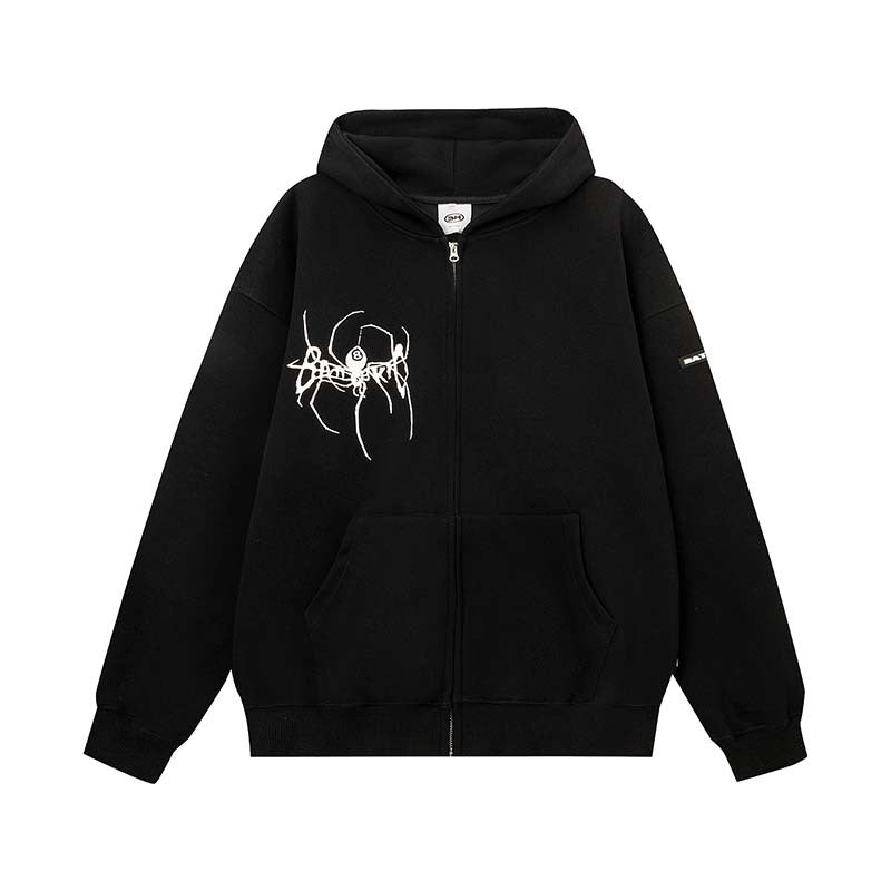 christmas outfit OLCooL Embroidery Spider Zip Up Oversized Hoodie olcool