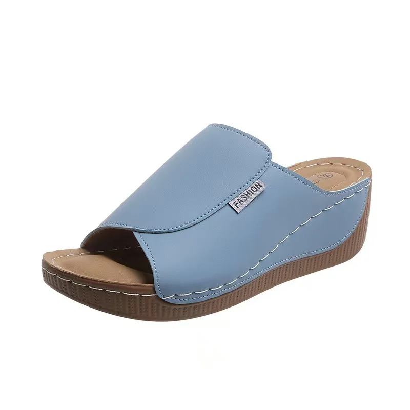 Yyvonne Thick-Sed Casual Slippers Women's Shoes 2025 New Wide Strips With Simple Fashion Fish Mouth Slope And Slippers