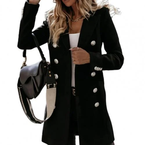 UForever21 2023 Winter Vrouwen Revers Trenchcoat Toevallige Middellange Pocket Overjas Geul Effen Vrouwen Lange Mouw Knop Jas Bovenkleding