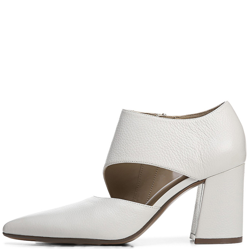 TAAFO Women Ladies Adult Basic Pumps Solid White Pumps Zipper Pointed Toe High Square Heels 
