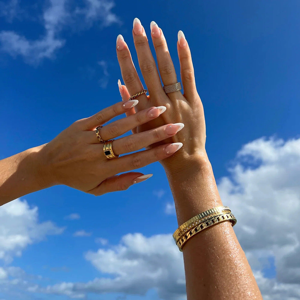 Women IG Style Circle Geometric Stainless Steel 18K Gold Plated Rings