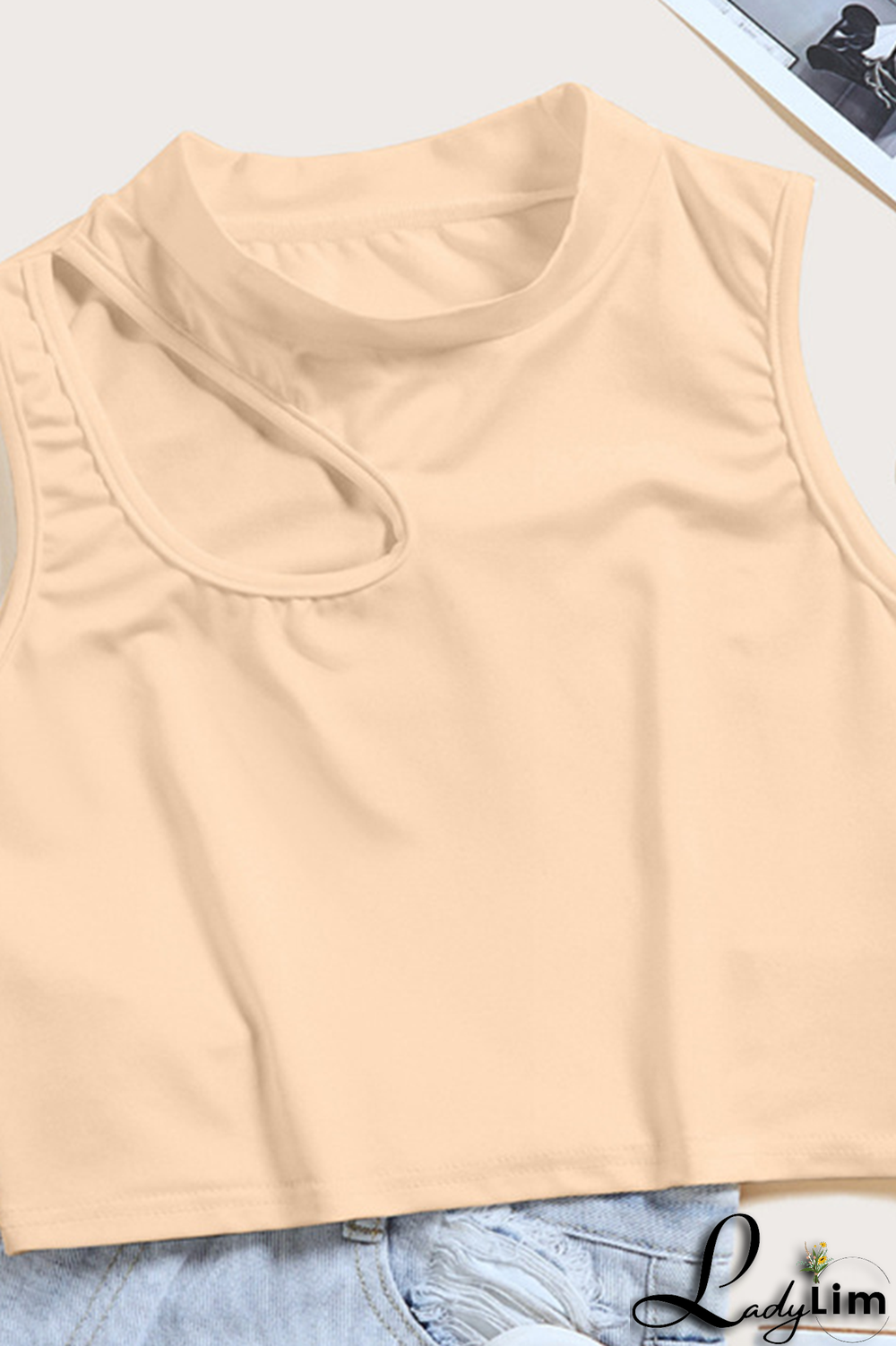 Cream White Sexy Solid Patchwork Half A Turtleneck Tops