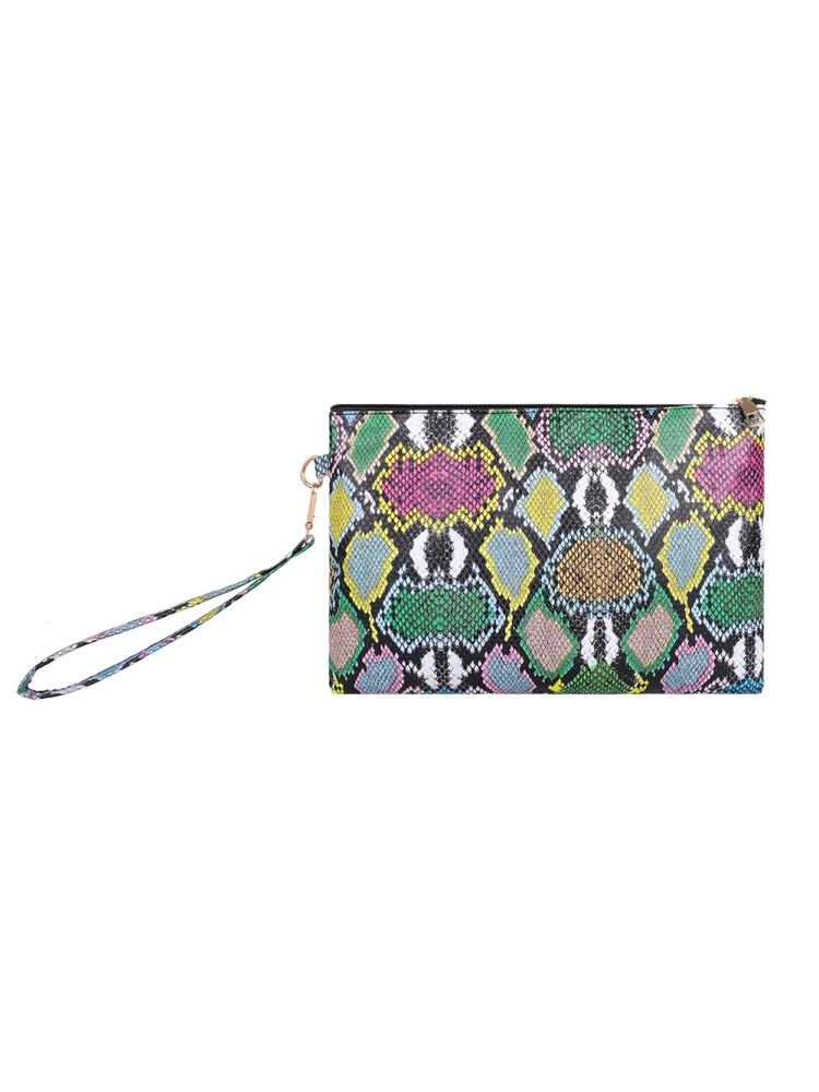 Fashion Leather Snake Print Envelope Bag Women Casual Wristlet Bags (Color)