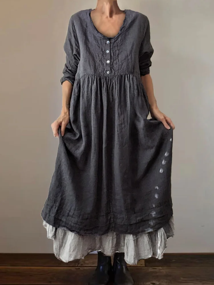 Vintage Pin Tucked Button Up Maxi Dress