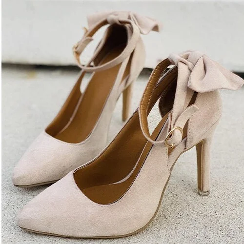 2021 Women Heels Woman Pumps Plus Size Women's Fashion Buckle Strap Bowknot Sexy Pointed Toe Thin High Heel Shoes For Female