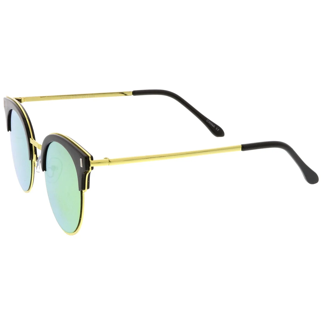 Modern Half Frame Round Colored Mirror Flat Lens Horn Rimmed glasses 49mm