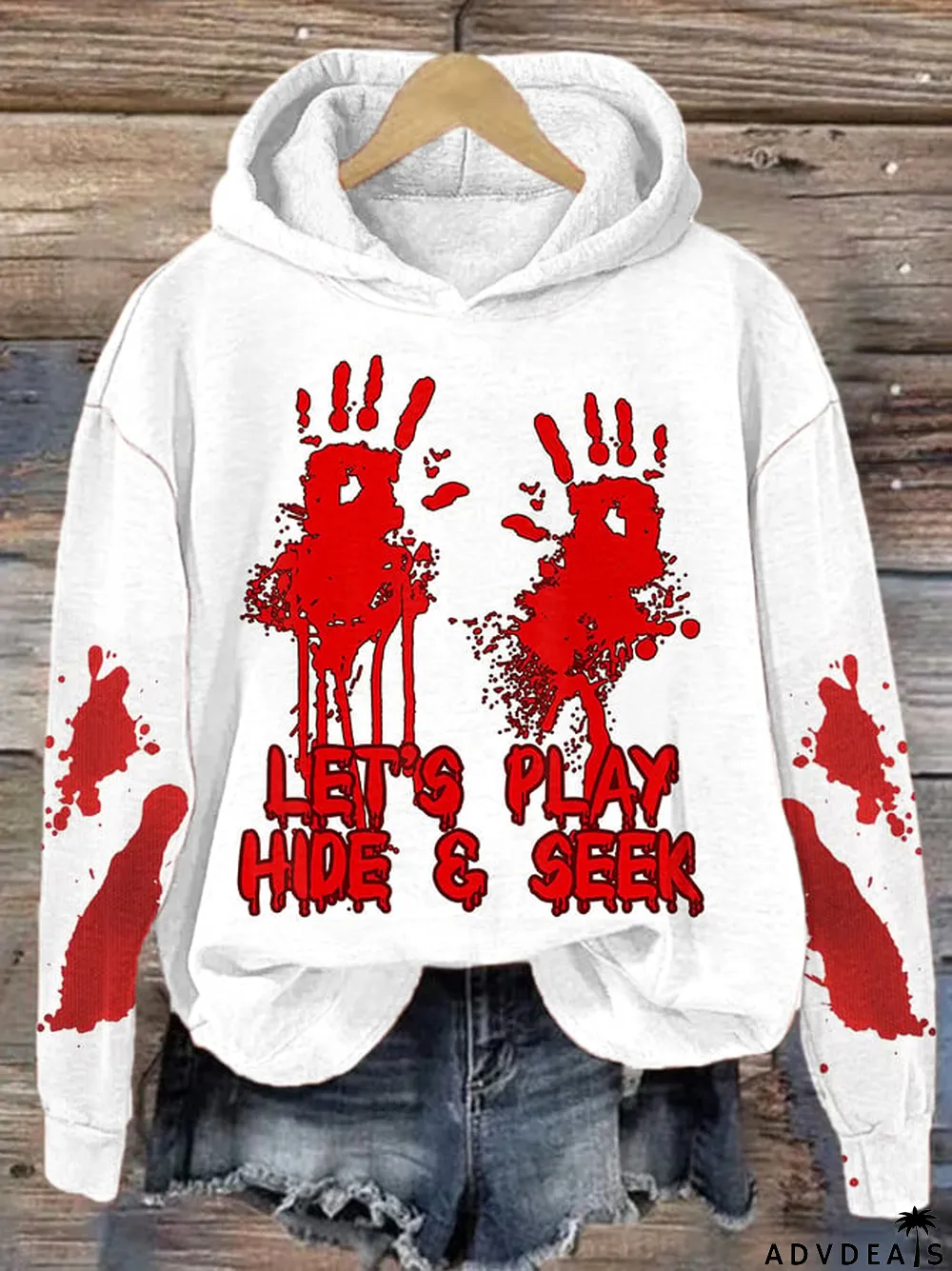 Women's Halloween Let's Play Hide And Seek Printed Hoodie