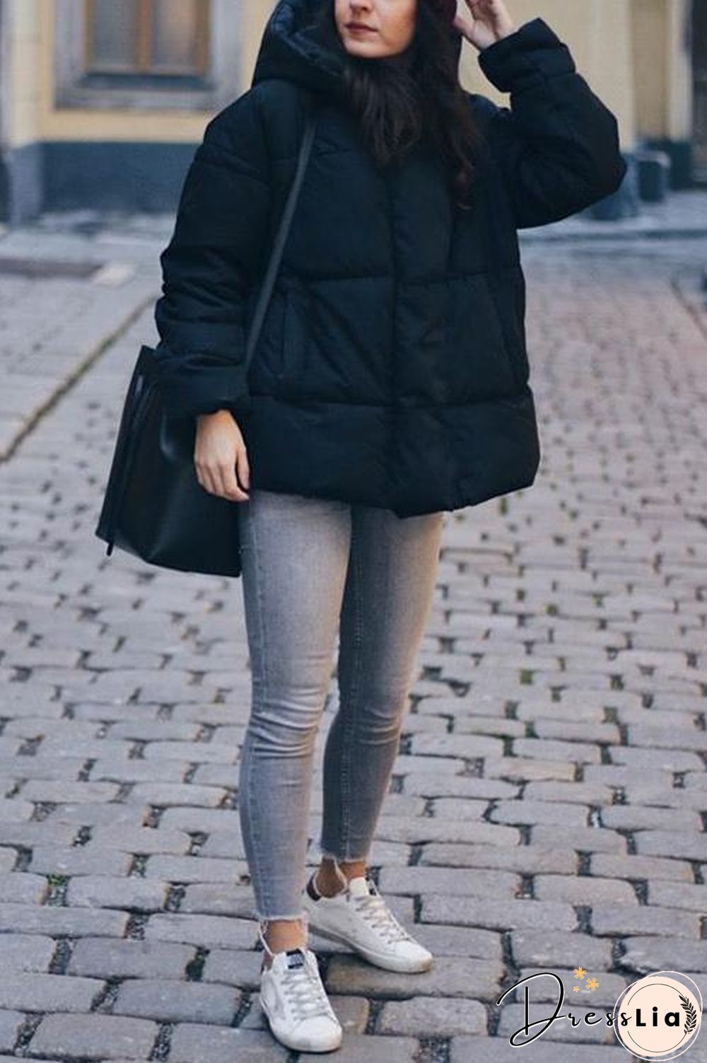 Zipper Button Hooded Coat