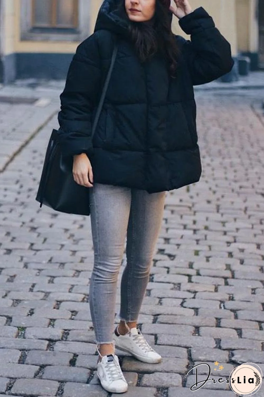 Zipper Button Hooded Coat