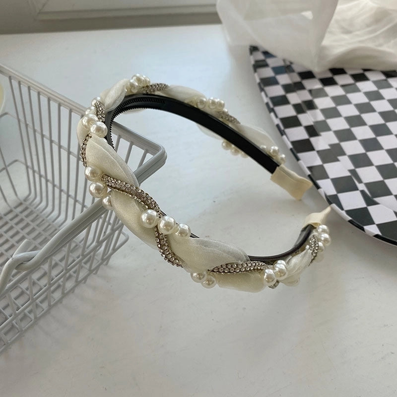 Women’s Fashion C Shape Cloth Handmade Artificial Pearls Rhinestones Hair Band