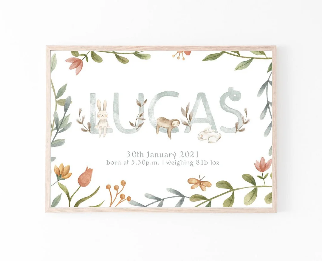 Personalized Poster Baby Name Custom Canvas Painting Nursery Print Pictures Newborn date of birth Wall Art for Baby Rooms Decor