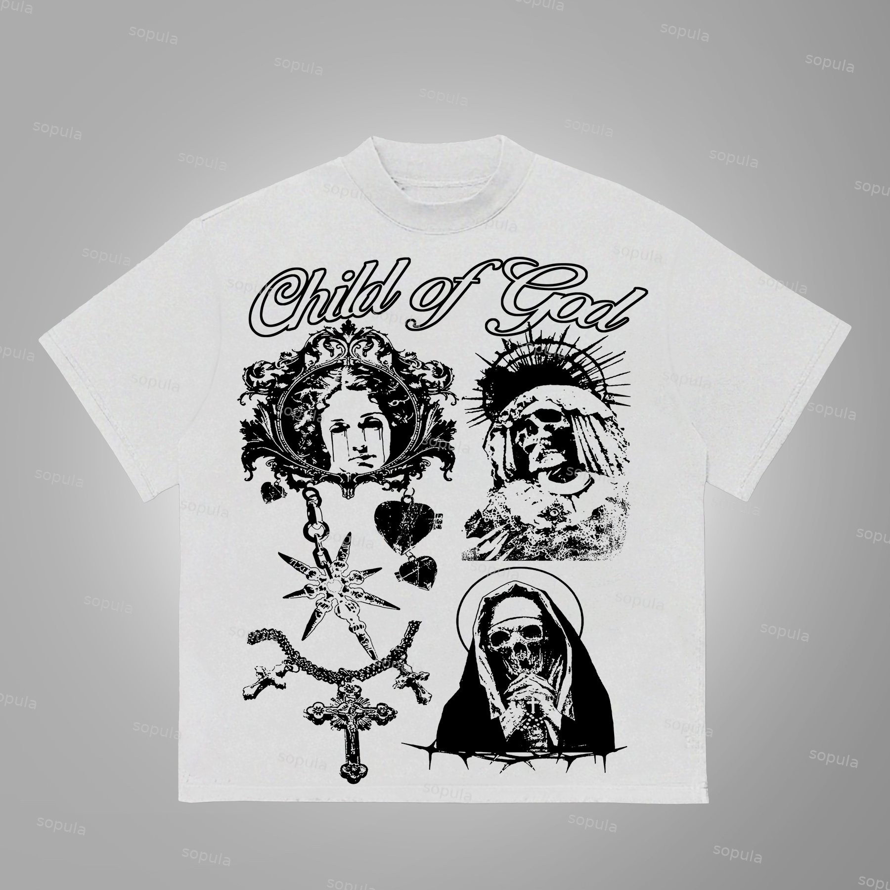 Sopula Vintage Jesus Portrait Graphic Child Of God Print Cotton T-Shirt