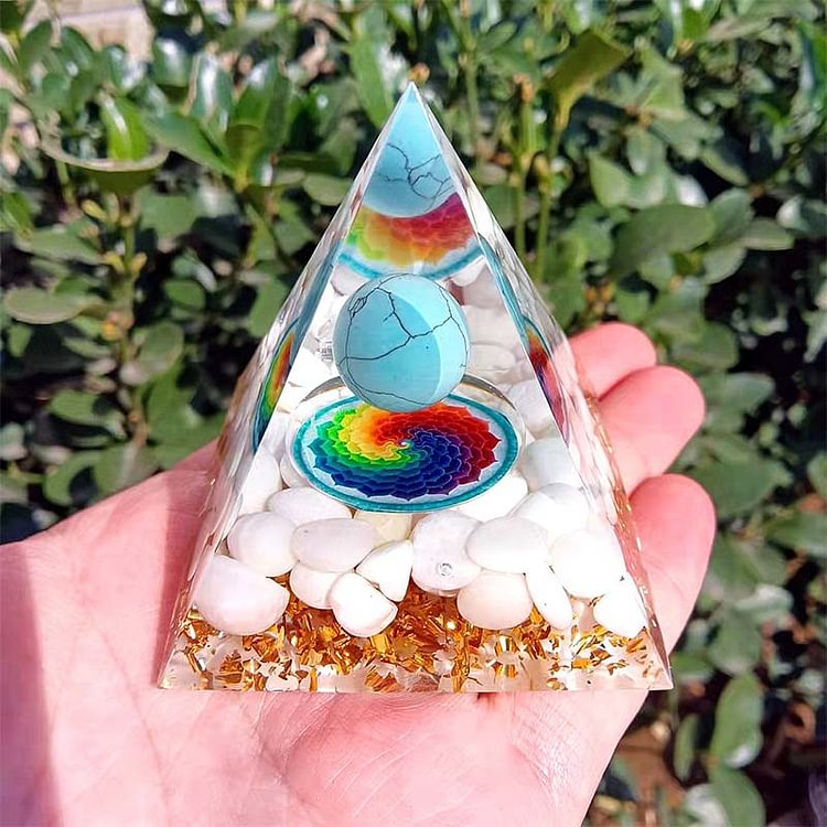 Turquoise White Shell Natural Stone Orgone Pyramid