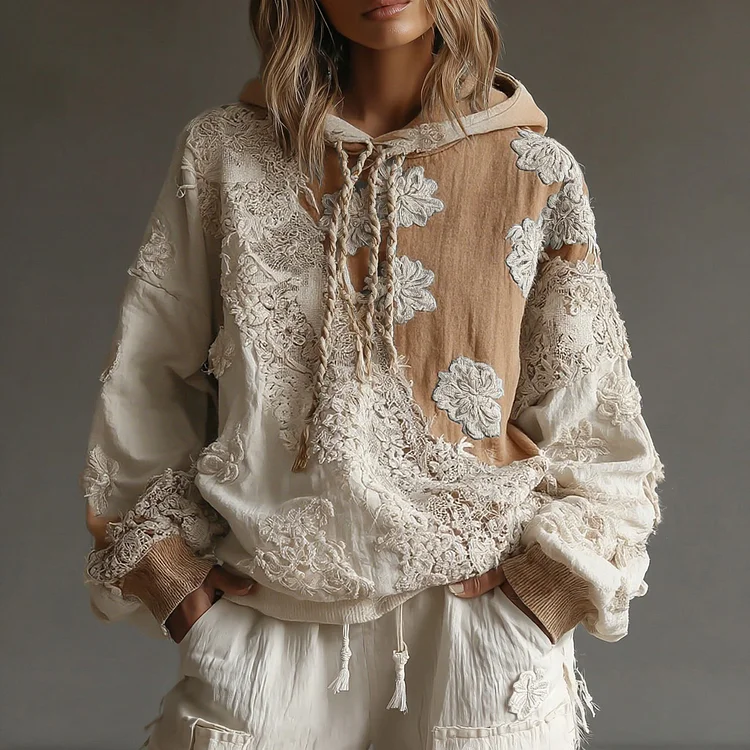 Women's Vintage Rose Floral Art Casual Warm Hoodie