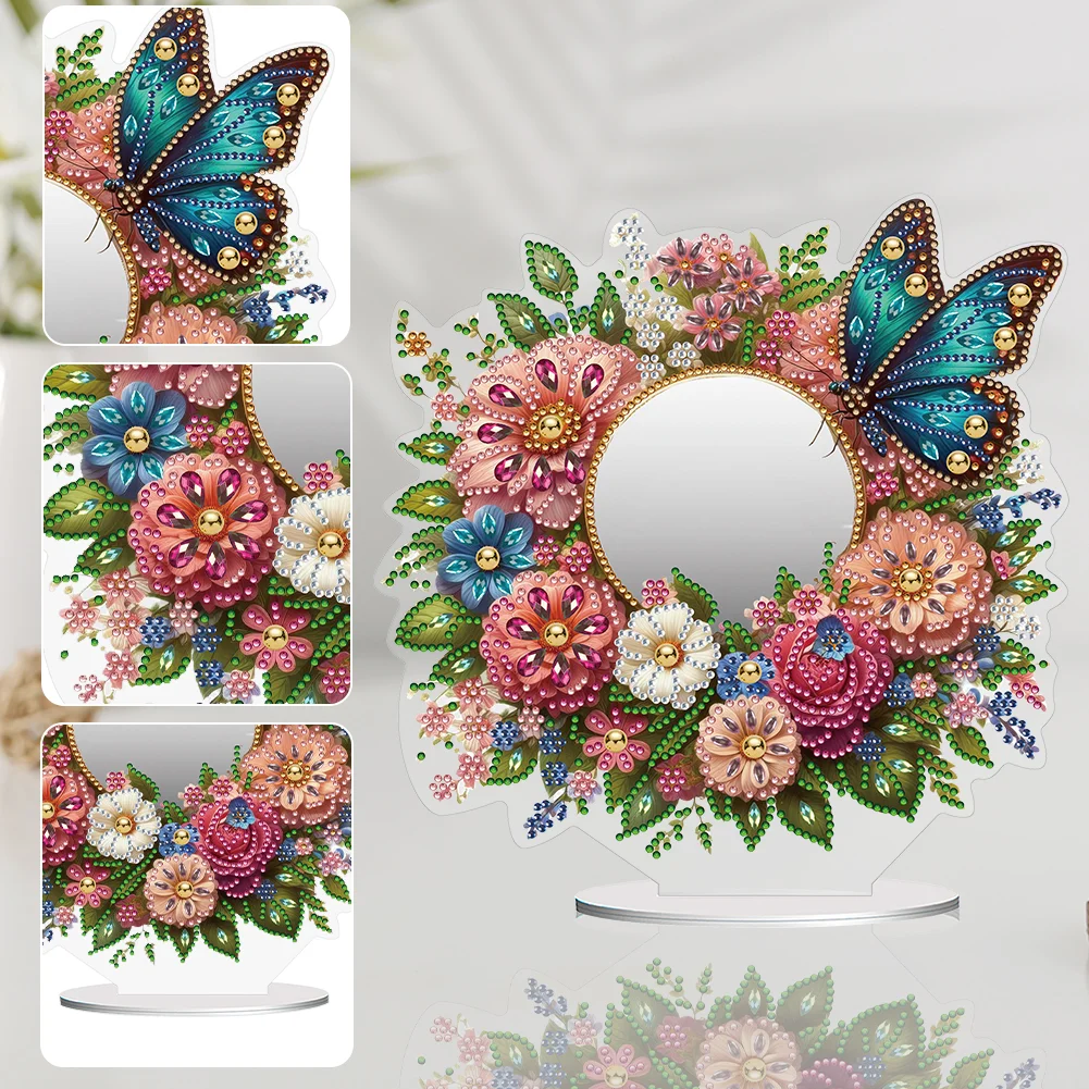DIY Butterfly Flower Acrylic Diamond Art Mirror Home Decoration