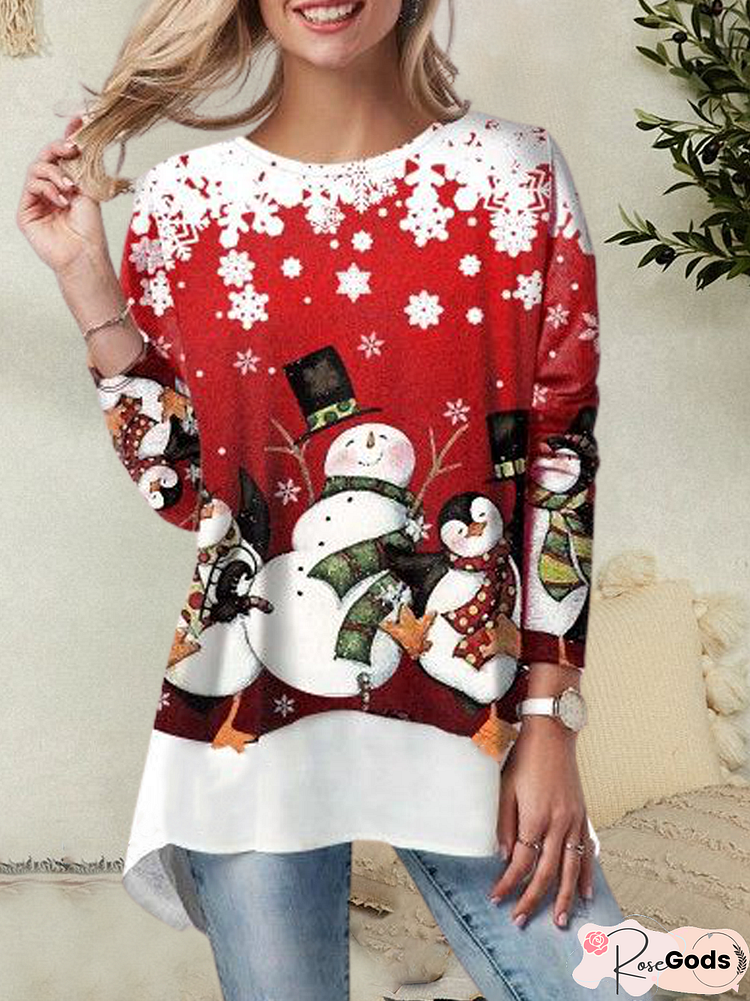 Christmas Snowman Household Daily Vintage Casual Cotton Blends T-Shirt