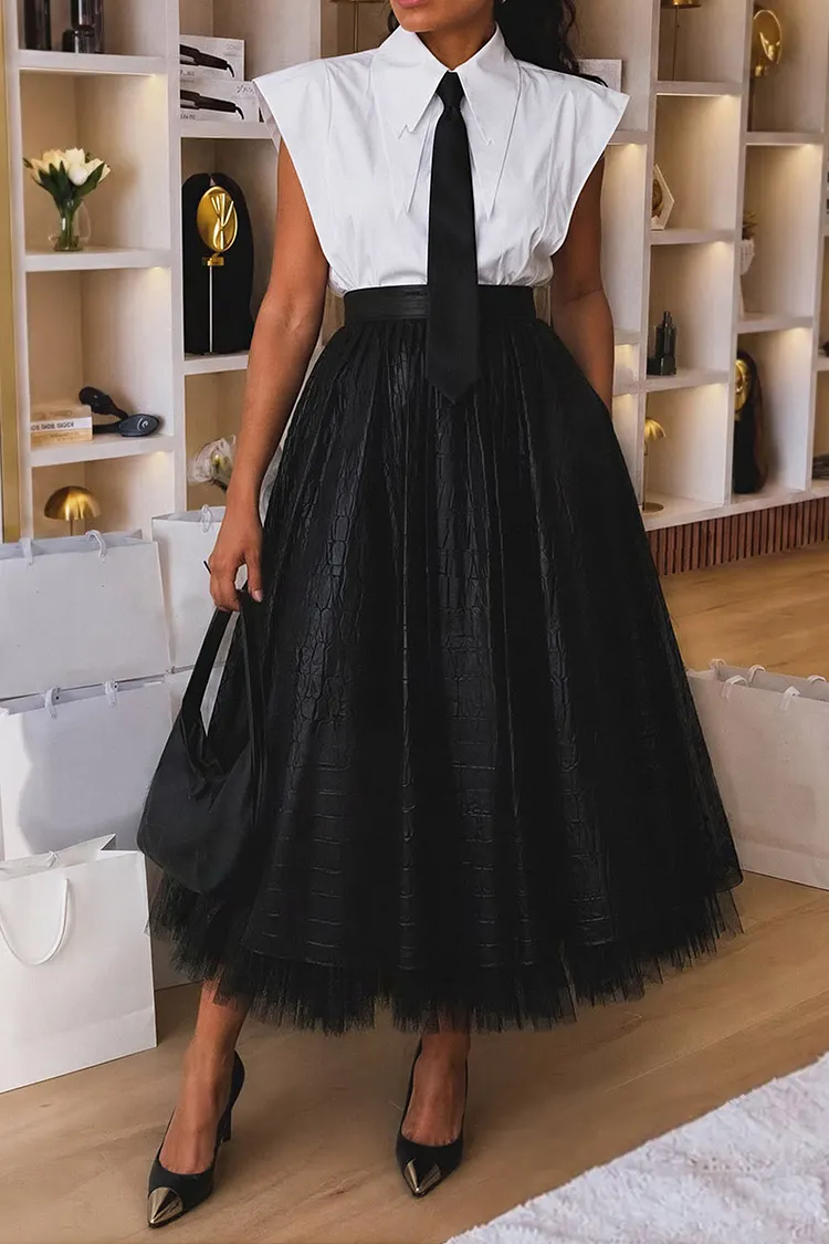 Plus Size Business Casual Black Shirt Collar Pocket Two Piece Skirt Sets [Pre-Order] 2024 - Xpluswear