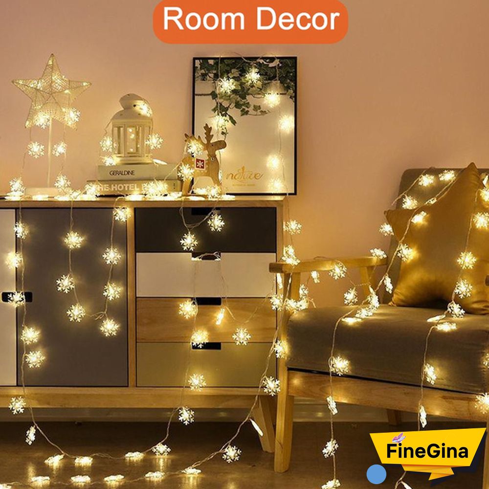 Battery Operated Snowflake Fairy String Lights For Indoor Outdoor Home Bedroom Patio Room Garden Party Xmas Christmas Tree Decorations(Battery Is Not Include)