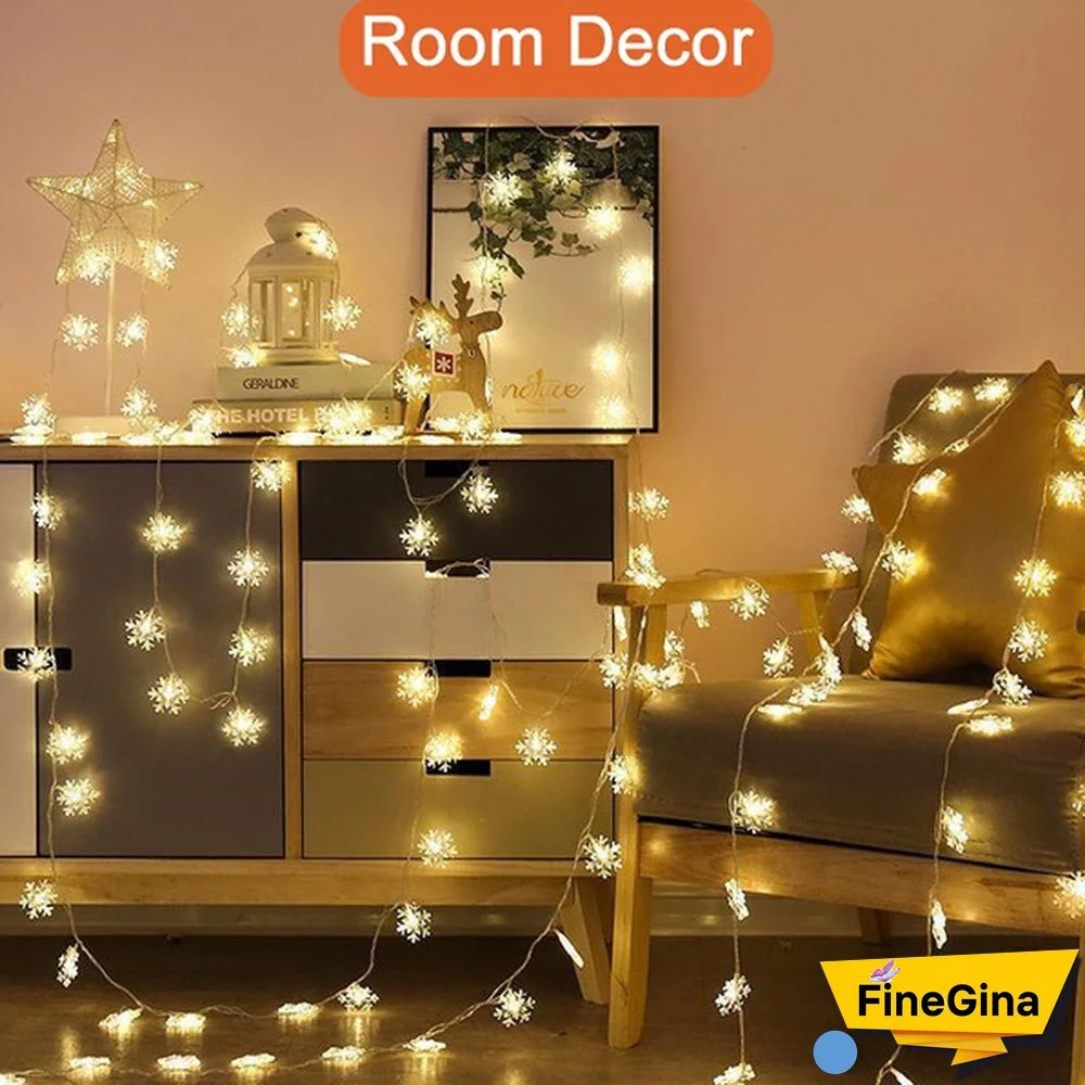 Battery Operated Snowflake Fairy String Lights For Indoor Outdoor Home Bedroom Patio Room Garden Party Xmas Christmas Tree Decorations(Battery Is Not Include)
