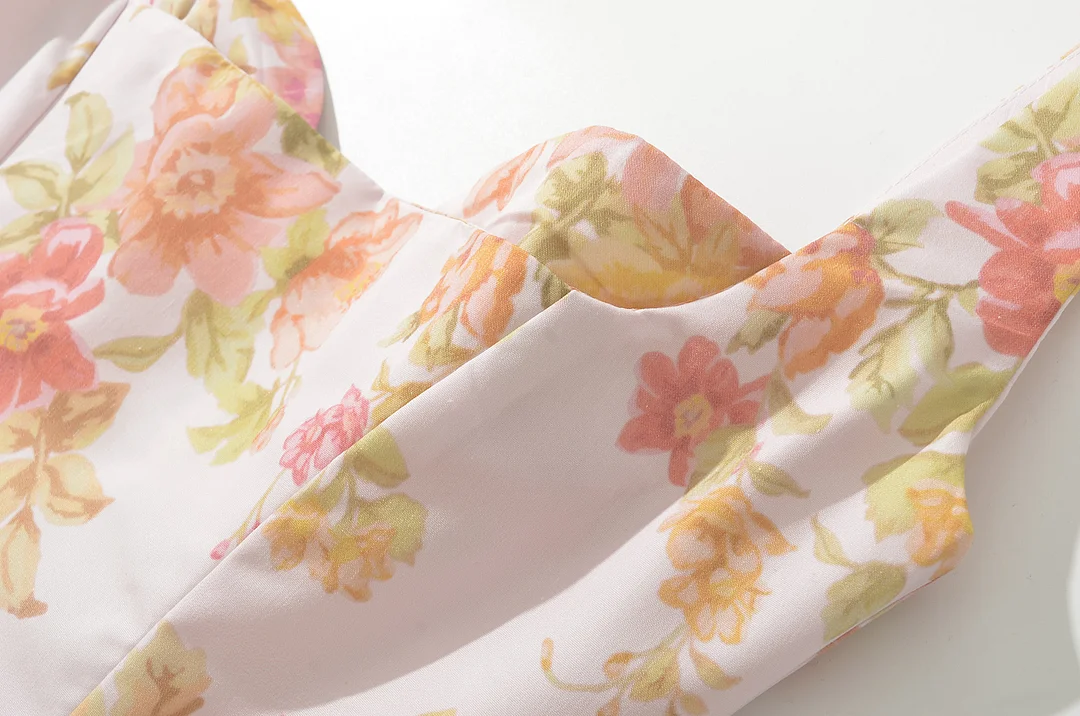 Sexy Pink Flower Print V Collar Sling Mini Dress