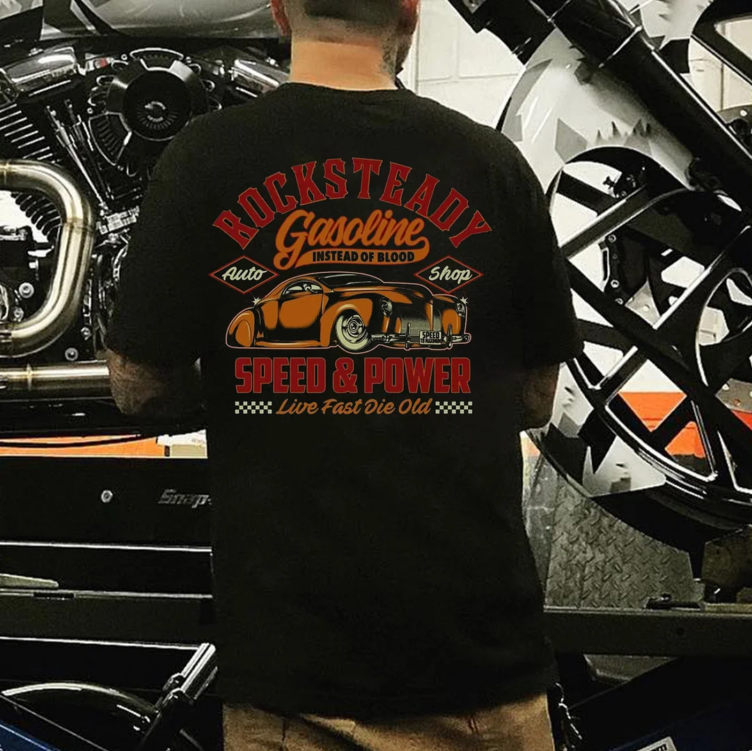 ROCK STEADY GASOLINE Classic Car Print Men's T-shirt