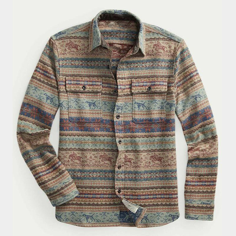 Casual Retro Striped Printed Long Sleeve Shirt