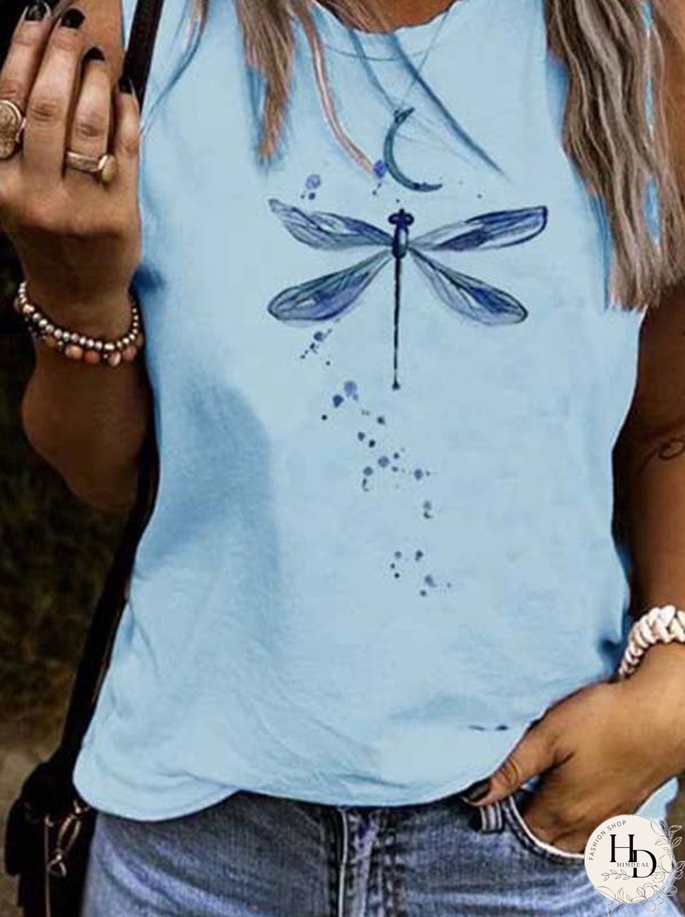 Sleeveless Cotton-Blend Printed Casual Tops