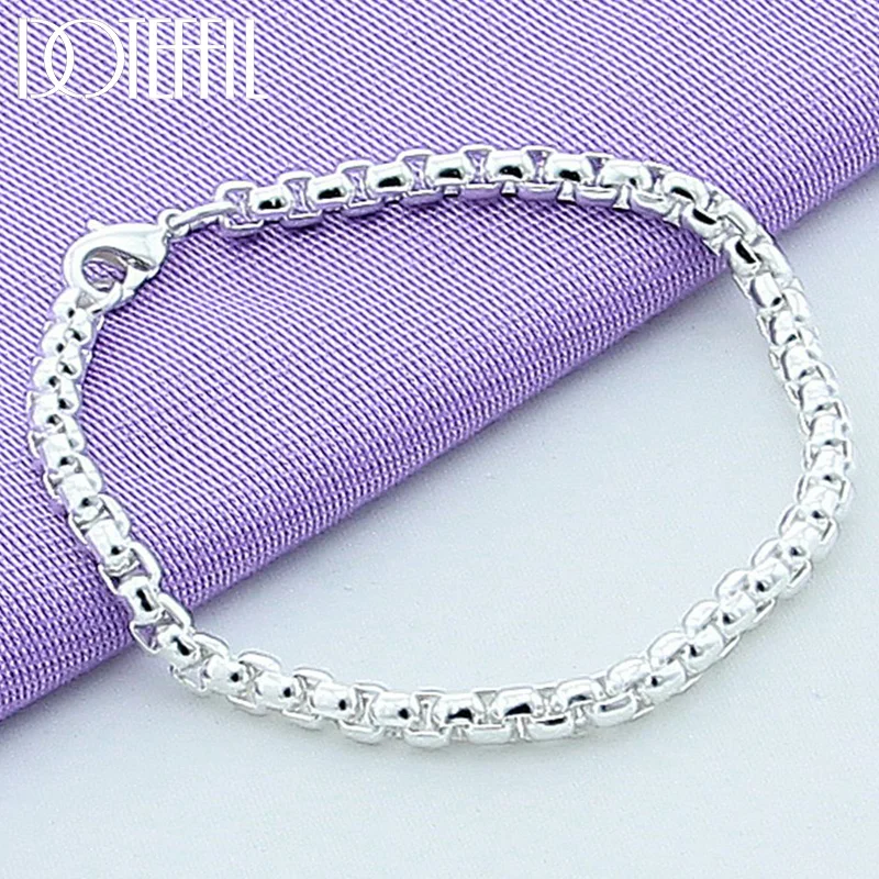 DOTEFFIL 925 Sterling Silver Round Box Chain Bracelet For Women Jewelry
