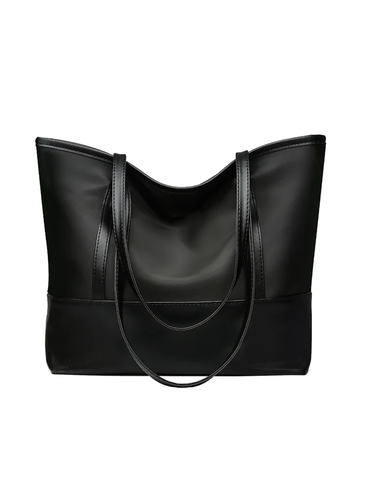Oxford Women Shoulder Bag Fashion Ladies PU Splicing Handbag Totes (Black)