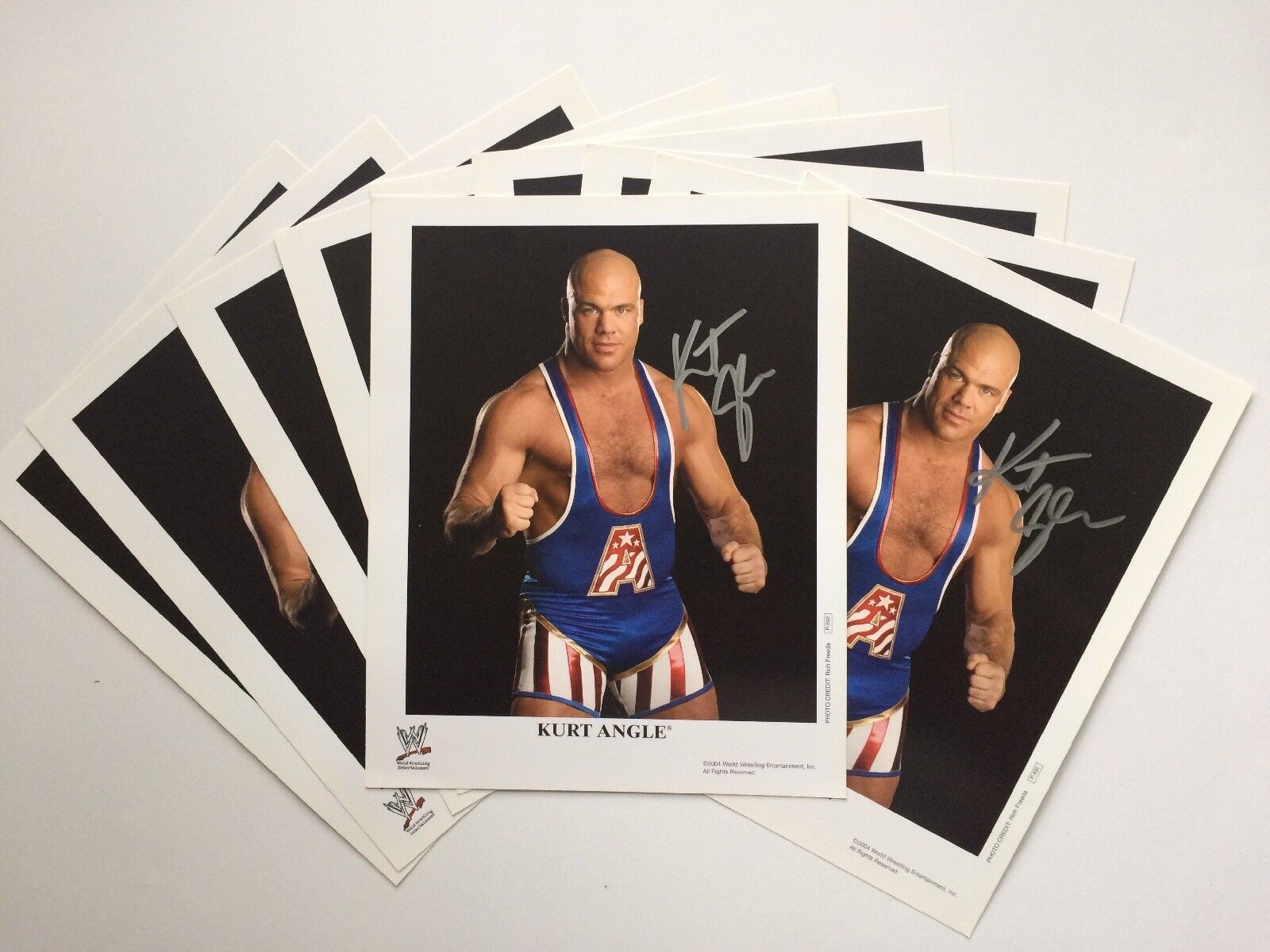 KURT ANGLE Autographed 8X10 Promo Photo Poster painting WWF WWE TNA US Olympian