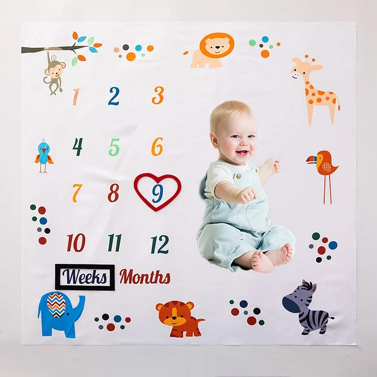 Baby Animal Monthly Growth Milestone Blanket