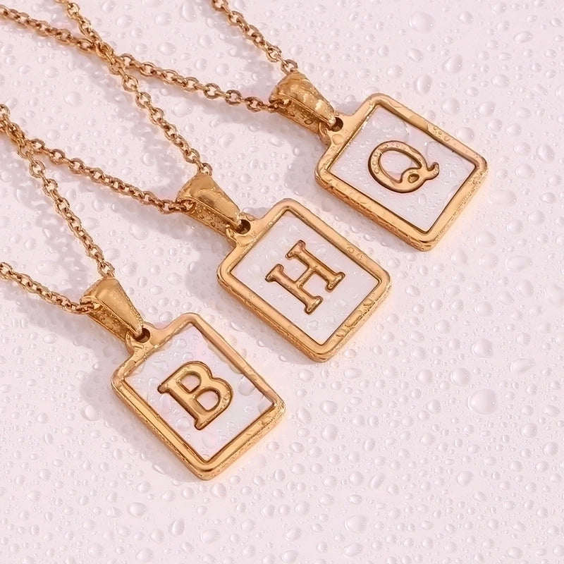 Vintage Style Letter Square 304 Stainless Steel Shell 18K Gold Plated Plating Inlay Pendant Necklace